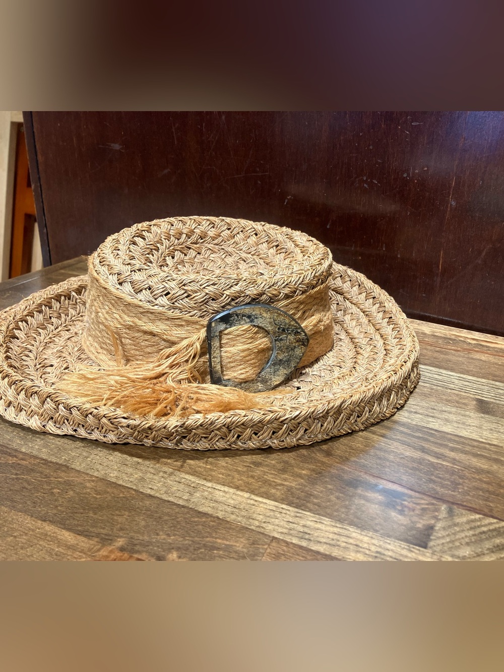 Beige with Brown accent Sun Hat rafia straw boho summer resort
